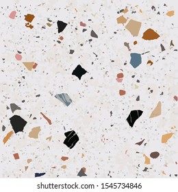 Tile terrazzo pattern with colorful stone on grey marble background for seamless concrete rock wallpaper
