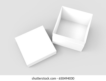 tilt white flat 3d rendering blank open box, isolated gray background - Shutterstock ID 650494030