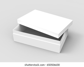 Tilt White Flat 3d Rendering Blank Open Box, Isolated Gray Background