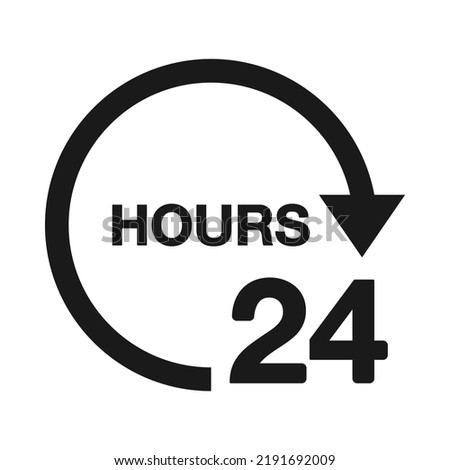 Time or Clock icon. 24 hours or Twenty four hour illustration