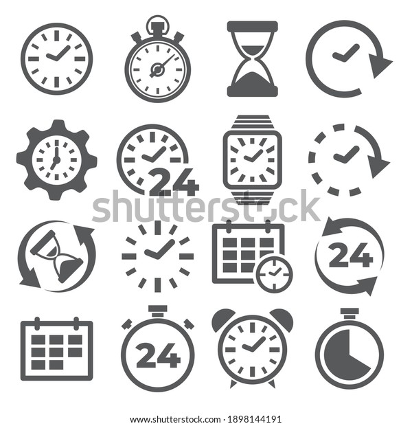 Time and Clock Icons\
on white\
background.