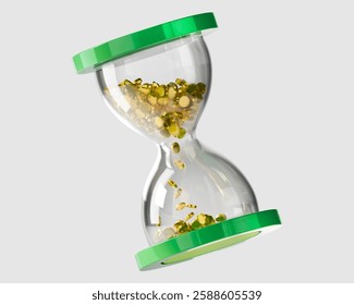 Time is Coin concept - Hourglass with Golden Coins. 3d rendering