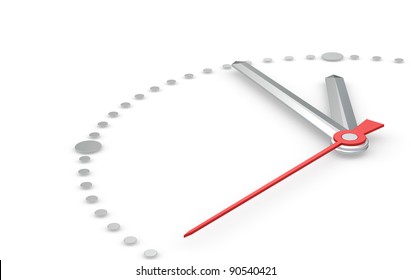 Time Concept. Perspective View Of A Clock With Hands Pointing At Five To Twelve. Steel