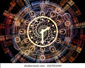 Time Connection series. Design composed of time and fractal geometry symbols as a metaphor on the subject of past, future, time travel and modern science