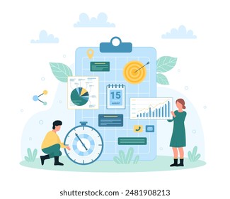 Time management with digital schedule illustration. Cartoon tiny people plan and control daily tasks with business meeting planner, check and organize events on board of calendar with notes - Powered by Shutterstock