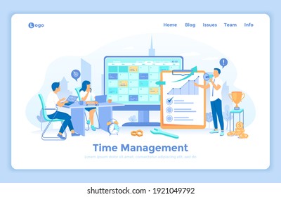 Time Management, planning schedule. Organization of working time. A business team distributed priority tasks for success project. landing web page Raster copy