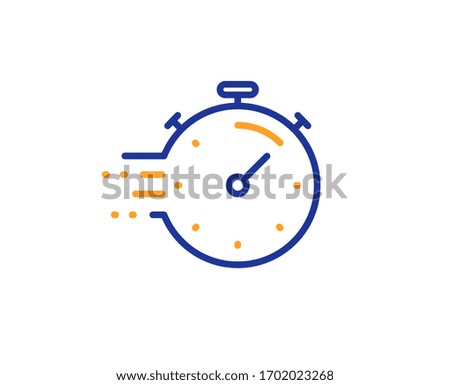 Time management sign. Timer line icon. Stopwatch symbol. Colorful outline concept. Blue and orange thin line timer icon.