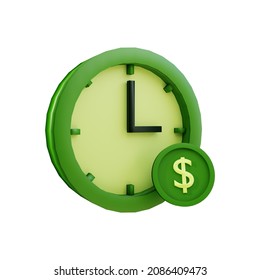 Time Is Money, Clock Icon 3D Render Illustration 