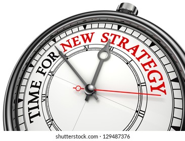 Time For New Strategy Concept Clock On White Background With Red And Black Words