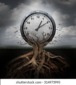 Time Planning And Efficiency Management Business Concept As A Clock Breaking Free From A Tree Trunk As A Surreal Symbol For Productivity Schedule And Strategy.