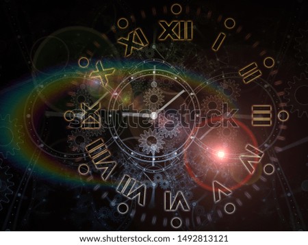 Time Relativity. Faces of Time series. Design composed of clock dials and abstract elements as a metaphor for science, education and modern technologies