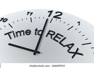 Time to relax - a clock with black 3D text time to relax