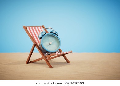 Time for rest. Alarm clock on the beach lounger. 3D render. - Powered by Shutterstock