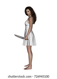 It's Time For Revenge,3d Illustration Of Woman With Knife,Concept And Ideas Background For Book Cover Or Horror Movie Poster