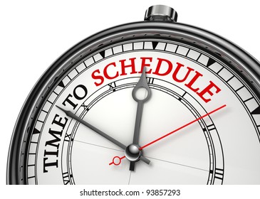 time to schedule concept clock closeup isolated on white background with red and black words - Powered by Shutterstock