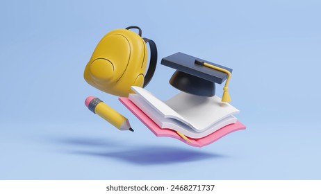 Time to school. Back to school concept, 3d design of school supplies in cartoon minimal style. Advertising of educational institutions. Education and pupils learning items. Creative idea. 3d rendering - Powered by Shutterstock