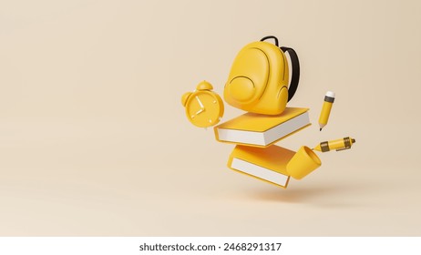 Time to school. Back to school concept, 3d design of school supplies in cartoon minimal style. Advertising of educational institutions. Education and pupils learning items. Creative idea. 3d rendering - Powered by Shutterstock