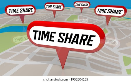 Time Share Map Property Locations Vacation Shared Ownership Homes 3d Illustration