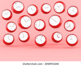 Time Stop Watch Alarm Display Past Present Future Minute Hour Long Everlasting Season Generation. Red Clock Celebrate New Year Or Birthday Christmas Countdown Holiday Backdrop. 3D Illustration.