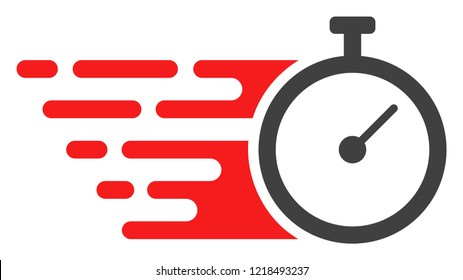 Time Tracker Icon With Fast Rush Effect In Red And Black Colors. Raster Illustration Designed For Modern Abstraction With Symbols Of Speed, Rush, Progress, Energy.