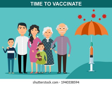 Time to Vaccinate. Corona Virus, Covid-19 vaccination awareness concept.	 Family vaccination - Powered by Shutterstock