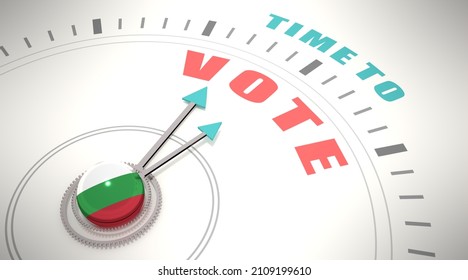 Time To Vote Words On Clock Face. Flag Of Bulgaria. 3D Render