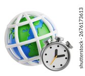 Time Zone Clock. 3D Icon for Remote Work Purpose