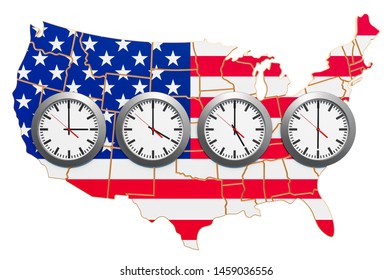 Time Zones in the United States concept. 3D rendering isolated on white background
