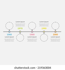 Timeline Infographic With Empty Dash Line Circles And Text. Template. Flat Design. 