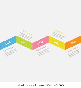 Timeline Infographic Zigzag Ribbon Line And Text. Template. Flat Design.