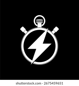 Timer with flash icon isolated on black background