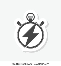 Timer with flash icon sticker isolated on gray background