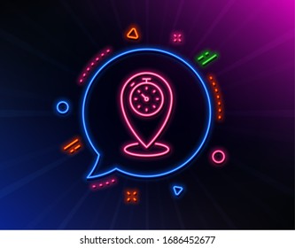 Timer Line Icon. Neon Laser Lights. Time Sign. Location Pointer Symbol. Glow Laser Speech Bubble. Neon Lights Chat Bubble. Banner Badge With Timer Icon.