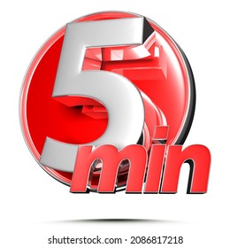 Timer sign 5 min 3D illustration on white background with clipping path.