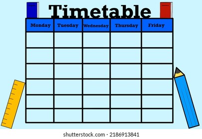 Timetable For School, For Five Days A Week, Monday Through Friday, Timetable For Middle School And High School, For Kids And Teenager