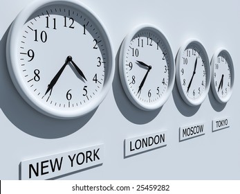 Timezone clocks showing different time