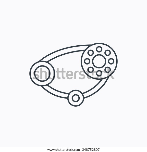 Timing belt icon.\
Generator strap sign. Repair service symbol. Linear outline icon on\
white background.\
