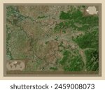 Timis, county of Romania. High resolution satellite map. Locations of major cities of the region. Corner auxiliary location maps