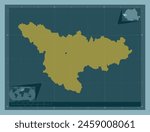 Timis, county of Romania. Solid color shape. Corner auxiliary location maps