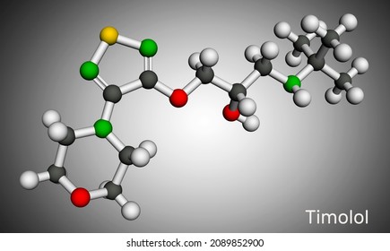 Timolol, Molecule. It Is Non-selective Beta Blocker Medication For Treatment Of Elevated Intraocular Pressure In Ocular Hypertension Or Glaucoma. Molecular Model. 3D Rendering. Illustration