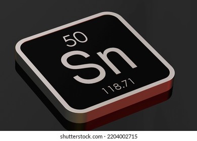 Tin Element From Periodic Table On Black Square Block