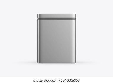 Tin metal shiny silver box container  for mock up and packaging Design. 3d illustration.	