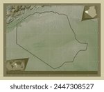 Tindouf, province of Algeria. Elevation map colored in wiki style with lakes and rivers. Corner auxiliary location maps