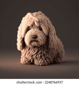 Tiny cute 3d isometric black dog Bergamasco shepherd