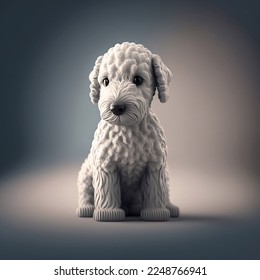 Tiny cute 3d isometric black dog Bedlington terrier