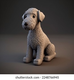 Tiny cute 3d isometric black dog Bedlington terrier