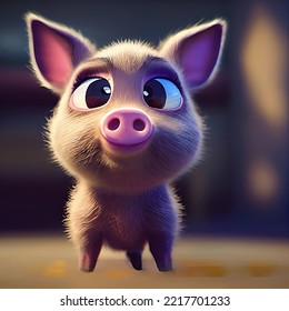 Tiny Cute Baby Pig, Pixar Style Character