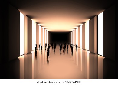 Tiny figures in dark room