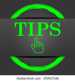 Tips icon. Internet button with green on grey background. 