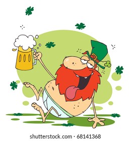 Tipsy Leprechaun In His Underwear, Holding Up A Beer